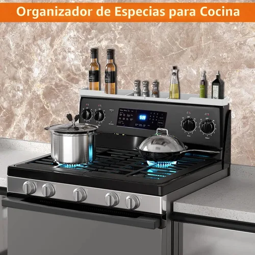 Miniatura 4 de AWOKE Estante superior para estufa de 30 pulgadas, estante magnético de material de silicona para la estufa, 3 particiones funcionales, organizador