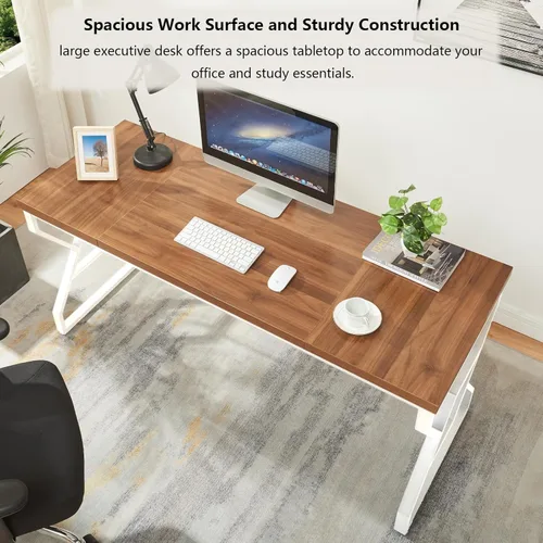 Miniatura 4 de HOMISSUE Escritorio ejecutivo de 63 pulgadas, escritorio grande con mesa de madera de ingeniería y marco de metal, escritorios rústicos de oficina