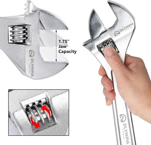 Miniatura 5 de Olympia Tools Llave ajustable de 15 pulgadas, acero forjado de alta resistencia, cromado, mandíbulas mecanizadas de precisión, resistente a