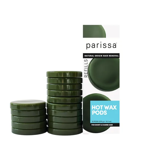 Parissa Cápsulas de repuesto de cera dura | 15 cápsulas (13.2 onzas) | Cera caliente sin tiras con cera de abeja natural, fuerza de salón para