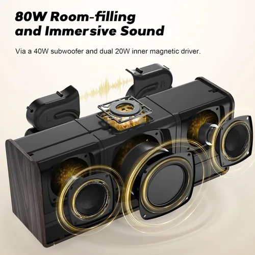 Miniatura 2 de DOSS SoundBox Ultra - Altavoz Bluetooth con audio de 2.1 canales, sonido superior de 80 W con graves profundos, dos tecnologías DSP, tiempo de Dorado