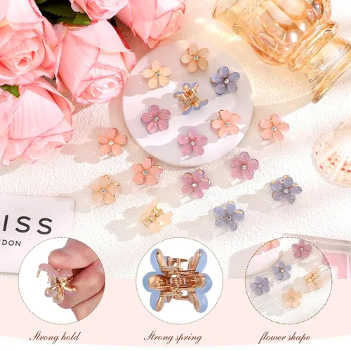 Miniatura 6 de CWJCYTNSN 16 unidades de pequeñas pinzas para el cabello para mujeres y niñas, mini pinzas de flores de cristal, pinzas de metal lindas de 0.8