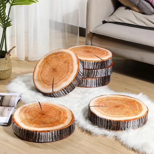 Miniatura 3 de 15 almohadas decorativas redondas, cojín de asiento de círculo de tocón de 15.75 pulgadas, cojín de suelo con rodajas de madera de árbol 3D, cojín