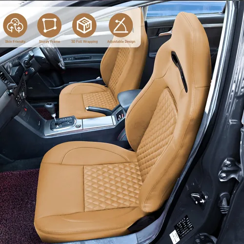 Miniatura 2 de Asientos universales de carreras, asientos de cubo, asientos de coche ajustables, asientos deportivos reclinables, de cuero PU con deslizadores, 2