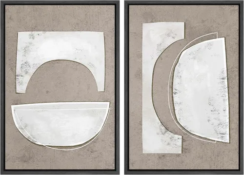 Miniatura 42 de SIGNWIN Lienzo enmarcado para pared, juego de arte de collage de ondas en espiral de mediados de siglo, formas abstractas, acogedor, neutro