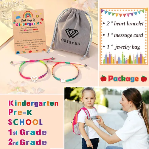 Miniatura 5 de ORISPRE First Day of KindergartenPre k 1st Grade 2nd Gifts Mother Daughter Bracelets Matching Heart Wish Bracelet Set for 2 Gifts for Daughter