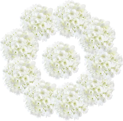 Miniatura 24 de Cabezas de hortensias de seda con tallos de flores artificiales para decoración del hogar, boda, paquete de 10 unidades (rosa melocotón)