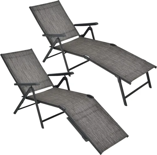 Miniatura 11 de Tangkula Sillón plegable para exteriores, tumbona reclinable con respaldo ajustable de 5 posiciones y reposapiés de 2 posiciones, no requiere Marrón