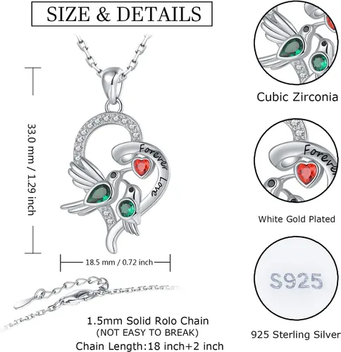 Miniatura 6 de Bolelis Collares de plata de ley con colibrí para mujer, chapado en oro, colgante de flor de pájaro adornado con circonita brillante, joyería