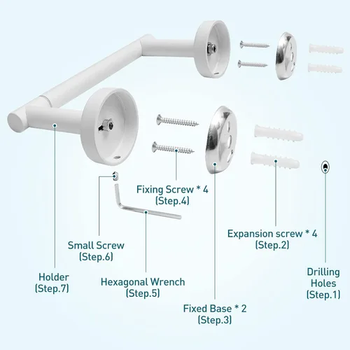 Miniatura 7 de POKIM Soporte de papel higiénico blanco de cerámica con pivote flexible para baño, montado en la pared, de metal, rollo jumbo de tejido, SUS 304