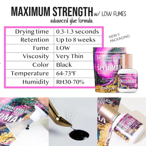 Miniatura 6 de Lyon Lash SPEEDMAX - Pegamento para extensión de pestañas, 0.3-1.3 segundos de tiempo de secado, hasta 8 semanas de retención, suministros adhesivos
