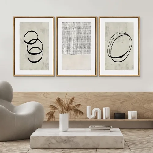 Miniatura 579 de SIGNWIN Lienzo enmarcado para pared, arte con pinceladas de flujo neutro en tonos beige abstractos, ilustraciones, arte moderno, decorativo