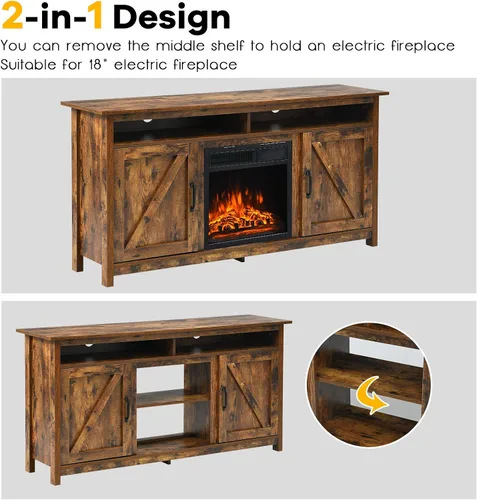 Miniatura 6 de Tangkula Soporte de TV industrial con puertas de granero para televisores de hasta 65 pulgadas, mueble consola de TV de granja con estantes