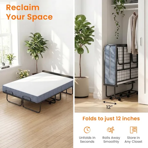 Miniatura 6 de CECER Folding Bed with Mattress, 75" x 54" Rollaway Bed for Adults, 5 inch Thick Memory Foam Mattress，Full Size Portable Foldable Bed with Headboard