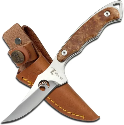 Miniatura 10 de Elk Ridge ER-059 Series Cuchillo de caza de hoja fija, hoja de borde recto, mango de madera, 7 pulgadas de longitud Marrón Pakkawood
