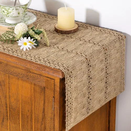 Miniatura 7 de Socomi Camino de mesa bohemio de verano rústico para comedor, cocina, centro de mesa, decoración pequeña de macramé de algodón y lino, camino