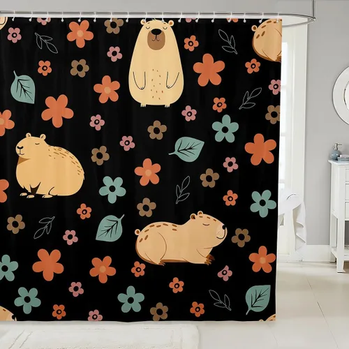Miniatura 7 de Manfei Cortinas de ducha de Capybara de dibujos animados para niños, divertidas cortinas de baño de animales de América del Sur para niños, niñas