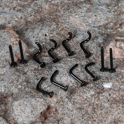 Miniatura 4 de Juego de 12 retenedores de cristal con parte superior plana de 16 G y 18 G, 3 formas clásicas para nariz, oreja, labio, tragus, hélice, cartílago, 5