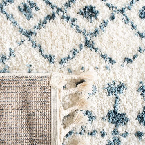 Miniatura 6 de SAFAVIEH Berber Fringe Shag Collection - Alfombra decorativa de 2 pies 2 pulgadas x 4 pies, color crema y azul, diseño, no desprende pelusa