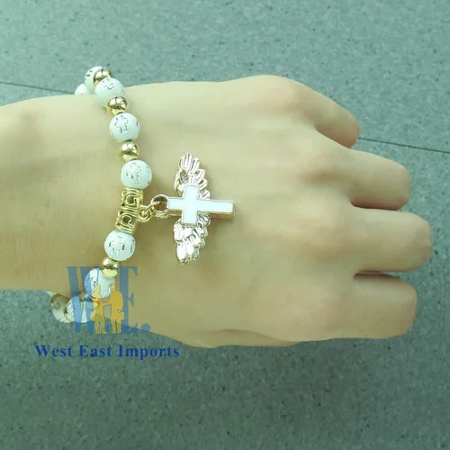 Miniatura 4 de WE Pulsera de cruz de ala de ángel (12 piezas) para niño y niña, recuerdo de bautizo, recuerdo de bautizo, evento de iglesia, Madera, No es una