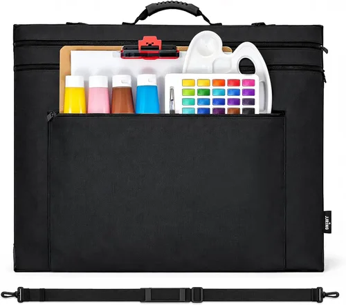 JJRING 18x24 Bolsa de Portafolio de Arte - Estuche de Almacenamiento Grande con Asa y Correa de Hombro Ajustable, Carpeta de Portafolio para Obras