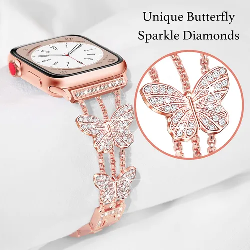 Miniatura 2 de wipalor Correa de metal fina con diseño de mariposa para Apple Watch para mujer de 1.614 pulgadas, 1.575 pulgadas, 1.496 pulgadas, bonitas