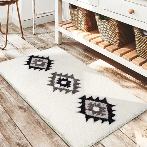 Miniatura 20 de DEXDE Alfombras de Baño Bohemias Marroquíes Alfombra de Baño 20x32 Pulgadas - Tapete de Baño Geométrico Antideslizante, Beige Crema Lavable a