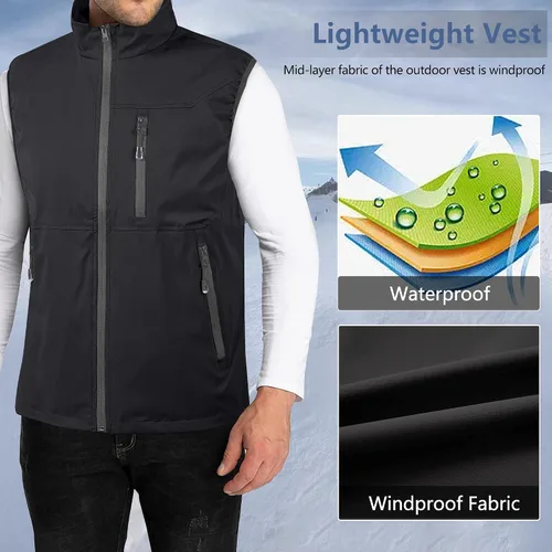 Miniatura 2 de Heihuohua Chaleco de forro polar suave para hombre, chaqueta ligera sin mangas con cremallera completa