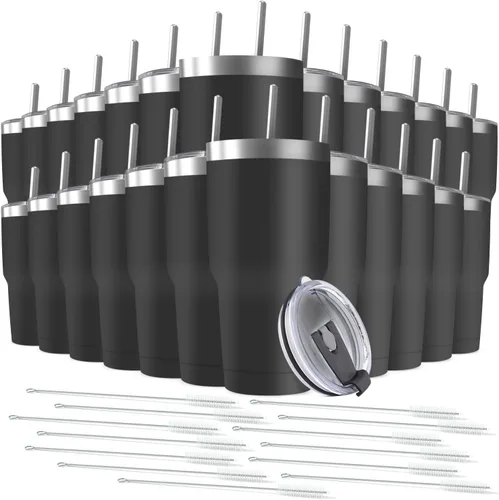 Miniatura 7 de Taza de viaje de acero inoxidable de 30 onzas con tapa, paquete de 6 vasos de doble pared aislados al vacío a granel con 6 pajitas, taza de café