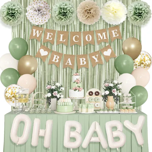 Miniatura 8 de Ouddy Party Decoraciones de Baby Shower Oro Rosa para Niña con Pancarta Welcome Baby Niñas Bebés Globos de Papel de Aluminio Oro Rosa Rosa Dorado