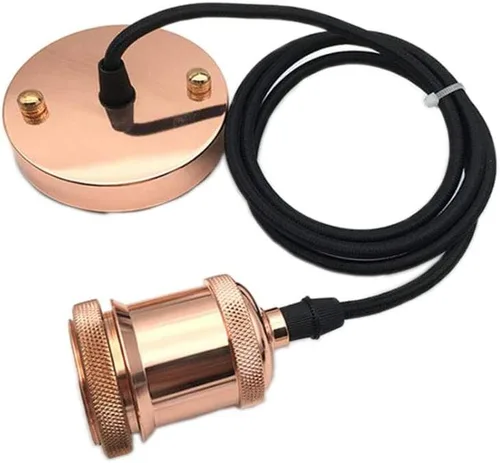 Miniatura 9 de Icole Lámpara colgante vintage, estilo industrial retro moderno E26 E27 soporte de lámpara cromado negro, rosa de techo negro, cable flexible