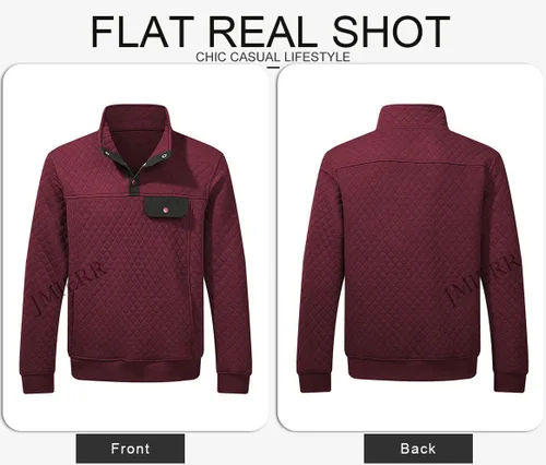 Miniatura 5 de JMIERR Sudadera acolchada para hombre, casual, de manga larga, cuello alto, con botones