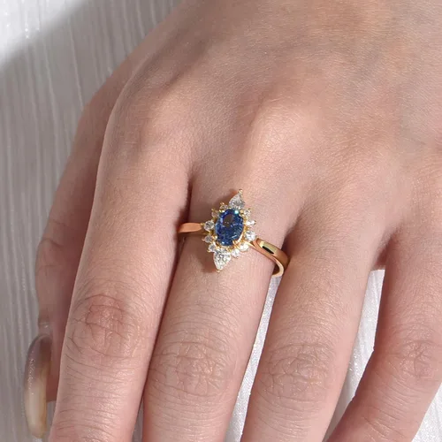 Miniatura 2 de Sapphire Rings for Women Noble 925 Sterling Silver Plated Gold Rings for Women Birthday Valentine Gifts