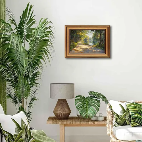 Miniatura 7 de Lienzo enmarcado en oro, bosque de sol, arte de pared, textura 3D, impresionista, paisaje, decoración, imagen, primavera, verano, naturaleza