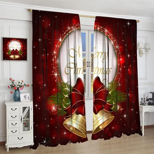 Miniatura 4 de Cortina opaca de Navidad para ventana, campanas de Navidad, festivales, decoración de atmósfera, cortina para sala de estar, habitación