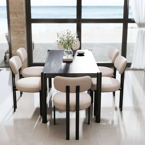 Miniatura 13 de LukeAlon Juego de 2 sillas de comedor de chenilla, modernas sillas de cocina sin brazos con respaldo curvado con patas de metal negro, sillas