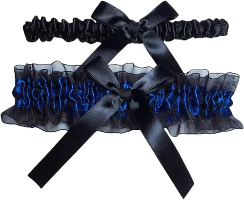 ValiCLUD 1 juego de ligas de novia sexy para novias de encaje y piernas decoraciones (negro, azul)