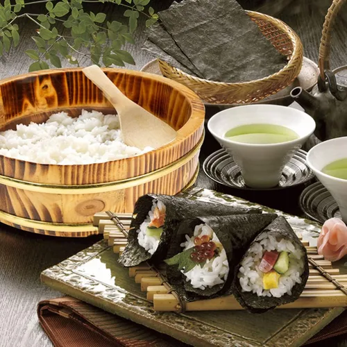 Miniatura 3 de Hemoton Cubo de mezcla de arroz de sushi de estilo japonés Bandeja redonda de sushi Barril de servicio de alimentos de gran capacidad Marrón claro