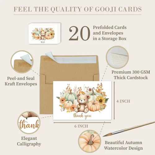 Miniatura 2 de Gooji Tarjetas de agradecimiento de calabaza de 4 x 6 pulgadas con sobres, tarjetas de agradecimiento para baby shower de otoño para niña
