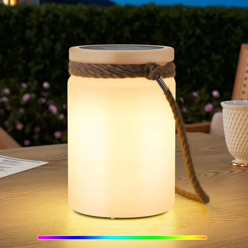 uuffoo Lámpara de Mesa Solar Linterna LED para Exteriores Inalámbrica IP44 RGB y Blanco Cálido Regulable para Patio Camping Restaurante Terraza