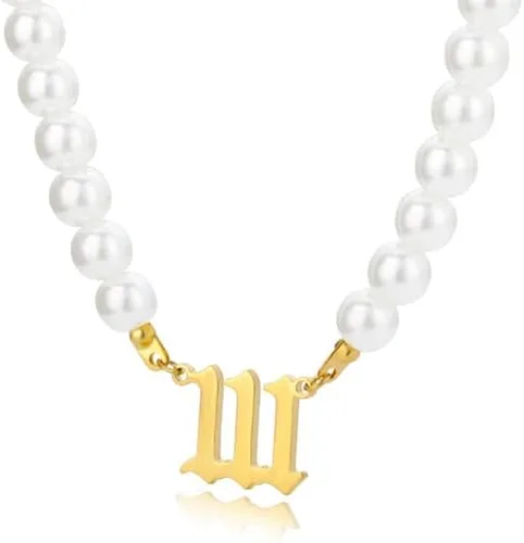 TRUNO SEA - Collares de números de ángel 111 222 333 444 I555 777 888 999 666 gargantilla de perlas de mitación joyería minimalista de acero