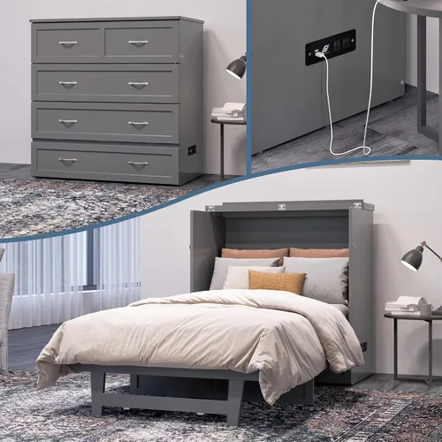 Miniatura 27 de AFI, Northfield Murphy Bed - Baúl de cama Twin XL con colchón de 6", cajón de almacenamiento y cargador USB integrado, ámbar quemado
