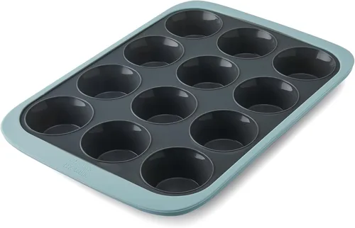 Miniatura 10 de Chicago Metallic Molde de silicona para magdalenas de 12 tazas, color azul, antiadherente con borde reforzado con alambre, apto para horno hasta 428