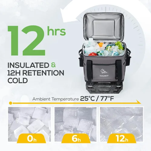 Miniatura 4 de TOURIT Hielera Portátil Plegable Rodante Suave para 50 Latas con Espacio de 29L y Carrito Todoterreno Reforzado con Ruedas para Transporte Fácil