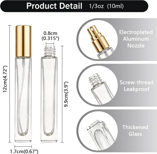 Miniatura 8 de Paquete de 25 botellas de perfume de viaje con atomizador a granel de 0.3 fl oz, botella vacía hidratante (ámbar)