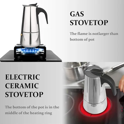 Miniatura 7 de elabo Máquina de café expreso y olla Moka para estufa de gas o cerámica eléctrica, cafetera italiana para espresso italiano, capuchino y café