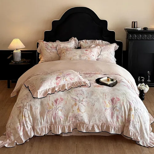 Miniatura 78 de Juego de funda de edredón blanca con estampado floral azul, juego de ropa de cama de algodón suave estilo bohemio, juego de ropa de cama estética