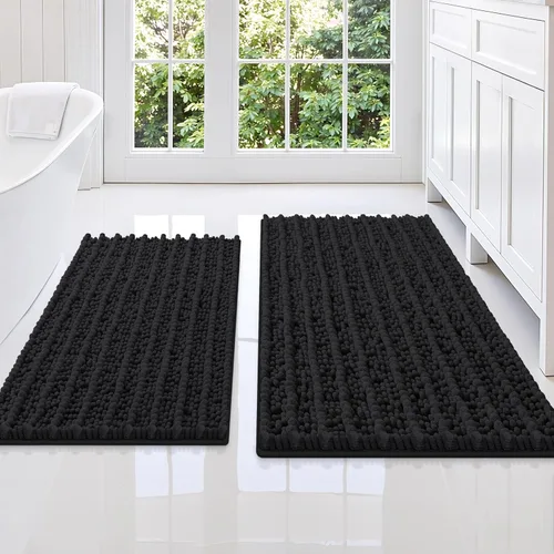 Miniatura 45 de Smiry Juego de 2 alfombras de baño, suaves y absorbentes, parte trasera de goma antideslizante, lavables a máquina, juego de alfombras de baño