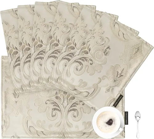 Miniatura 9 de Loom and Mill Juego de 4 manteles individuales de lujo para mesa de comedor, manteles individuales de tela jacquard para mesa de comedor, decoración