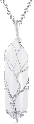 XIANNVXI Collar con colgante de luna creciente envuelta en alambre con forma de árbol de la vida Collar con piedras de cristal curativo de reiki y